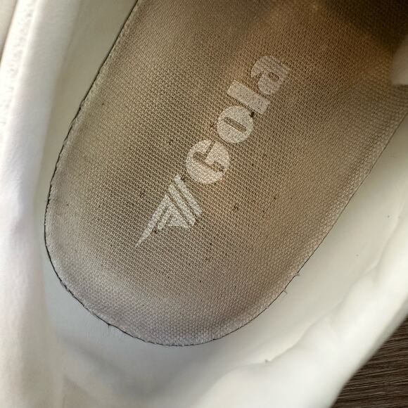 Gola | Size 7 Classic White Lace Up Sneakers Suede Trim Metallic Stripes Casual - Picture 5 of 8